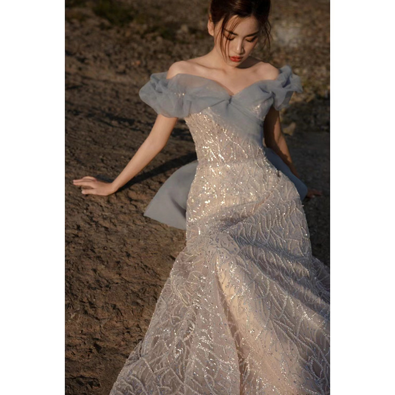 Vestido de noche de banquete francés fuera del hombro para mujeres 2024 nuevo verano mejor amigo dama de honor compromiso brindis vestido nupcial vestido