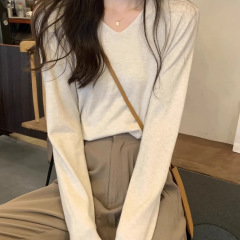 春秋冬季2025新款韩版长袖V领套头内搭打底针织衫女宽松毛衣上衣