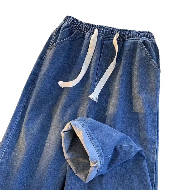 Loose Popular Work Pants for Construction Site Wide Leg Loose Waist Straight Drawstring Jeans Men's Wear-resistant Labor Protection Pants