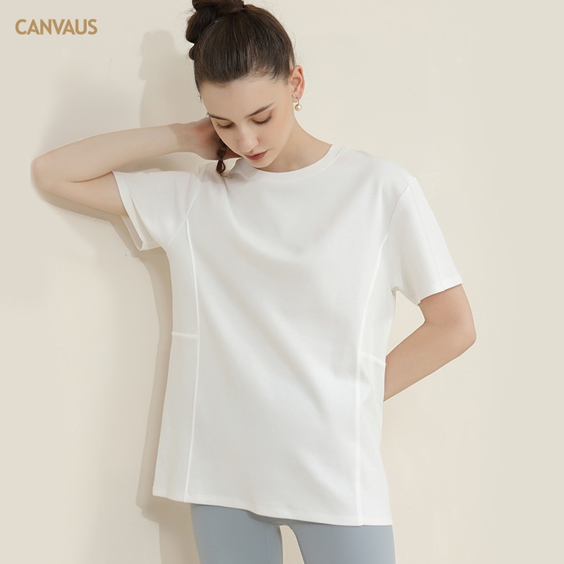 CANVAUS nueva camiseta de manga corta Camiseta de algodón para mujer suelta de verano versátil cuello redondo estilo Hong Kong