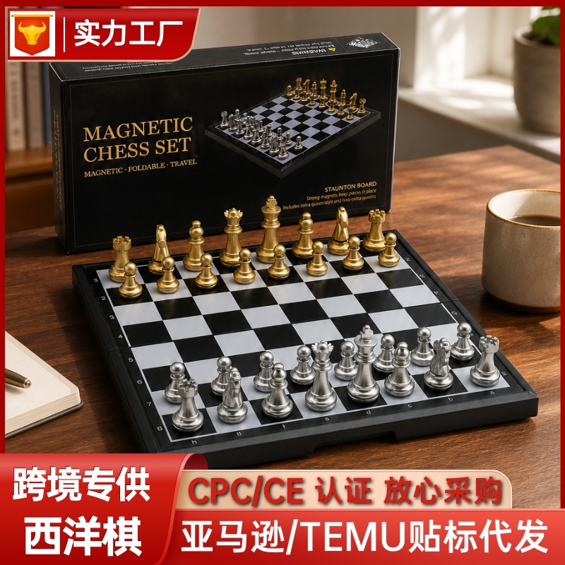 Cross-border gold and silver magnetic chess set, competition-grade, portable, high-end chessboard, foldable, suitable for children