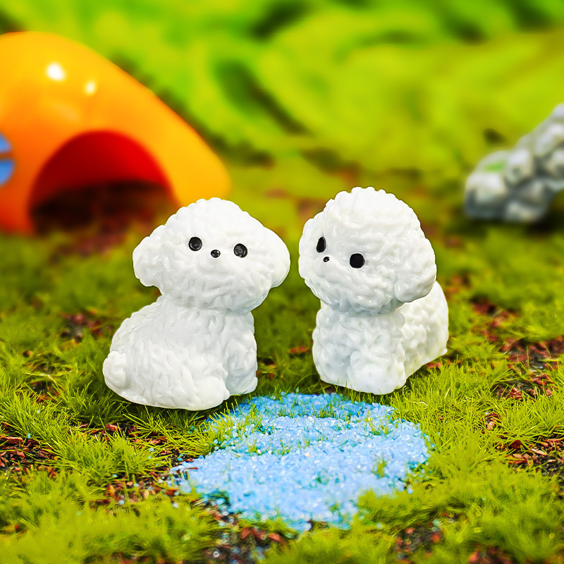 Pequeños adornos de paisajismo en macetas, nuevo lindo bichon blanco, micro-paisaje, consola central de coche, decoración, accesorios de bricolaje