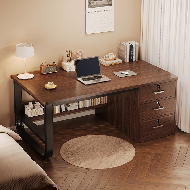 Solid Wood Computer Desk for Home Bedroom Simple Modern Game Table Economical Lockable Storage Large Desktop Office Desk