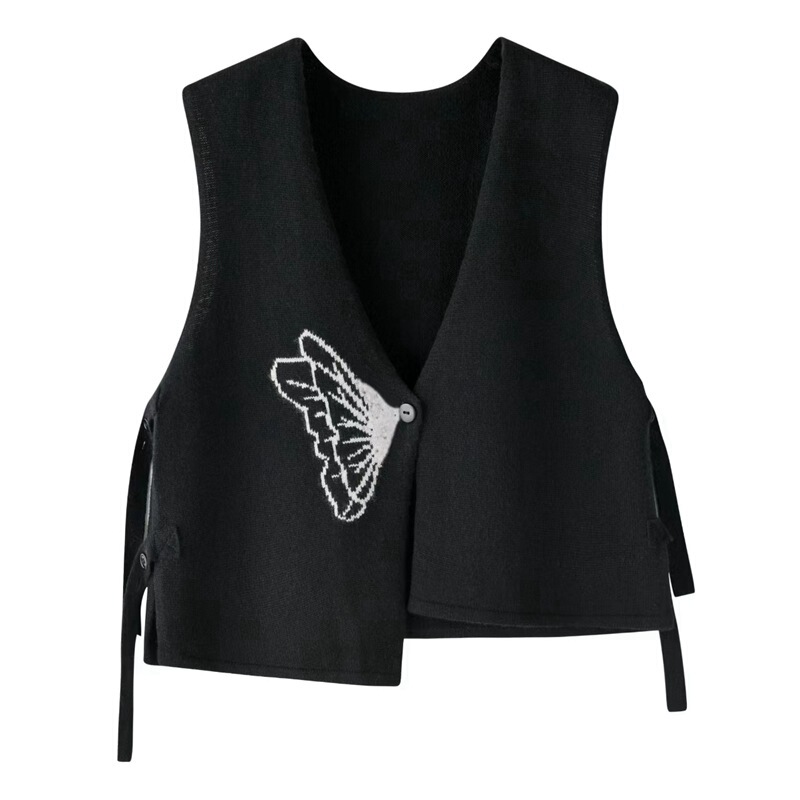 100 Pure Cashmere Butterfly V-neck Cardigan Women's Vest Fashion National Style Cashmere Waistcoat Chinese Casual Vest
