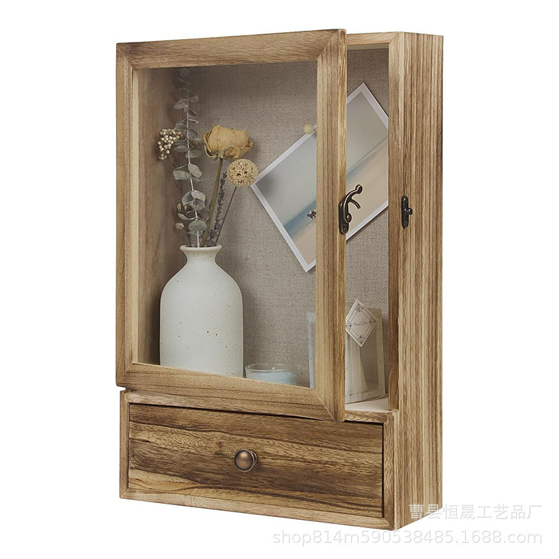 Wooden Dried Flower Photo Frame Shadow Box Frame Country Style Memory Deep Shadow Box with Glass Drawer Medal Commemorative Box