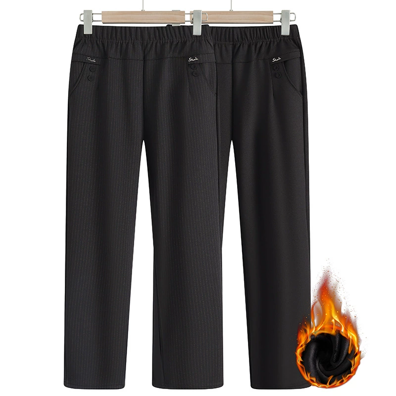 Мама брюки Весенние и осенние брюки средние и старые женские брюки зимой бархатные бабуля старуха прямые теплые брюки с высокой талией