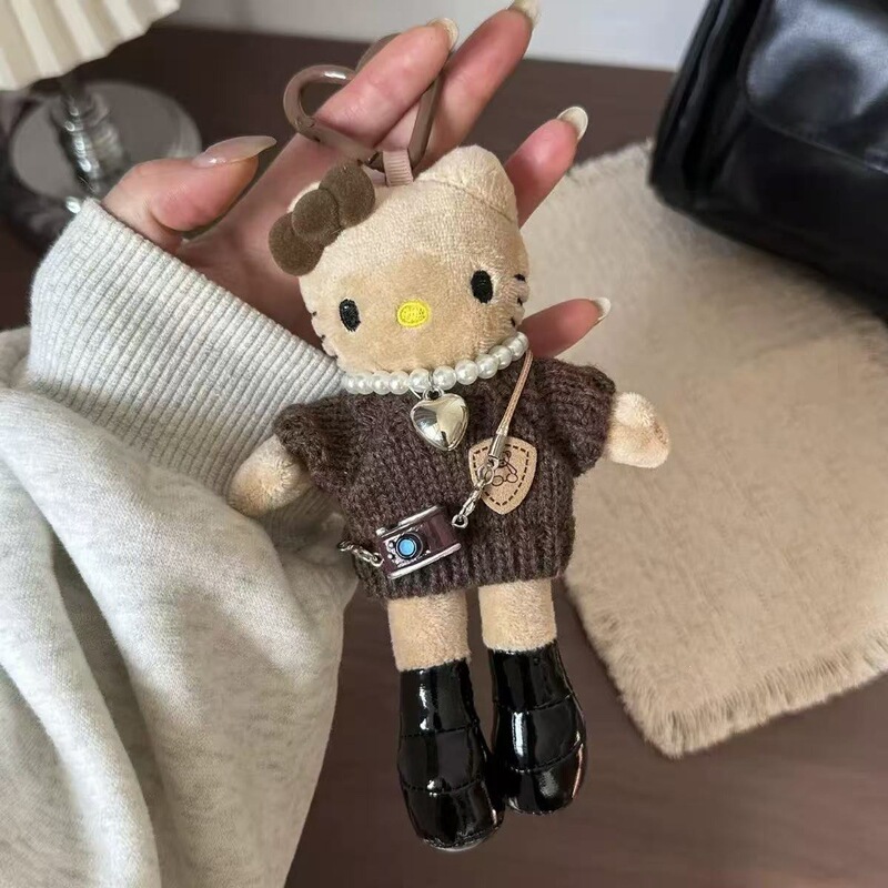 Winter sweater long-legged kitty bag charm black plush pendant cute doll keychain gift Winter sweater long-legged kitty bag charm black plush pendant cute doll keychain gift