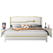 轻奢全实木床白色现代简约1.8米单双人主卧室1.5公主储物婚床家用