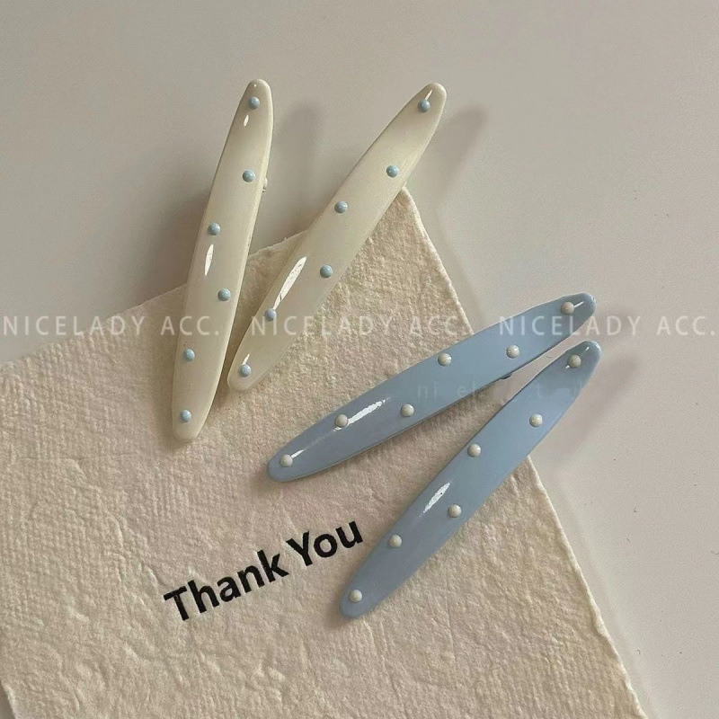 Cream Blue and White Polka Dot Hairpin for Women Korean Style Oil Dripping Duckbill Clip Side Clip Fashion Bangs Clip Hairpin Wholesale