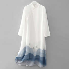 实拍 国风女装茶服禅服改良汉服旗袍新中式清冷禅意裙子