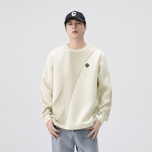 390g重磅厚款拼接长袖T恤男2025秋季新款美式休闲大码内搭打底衫