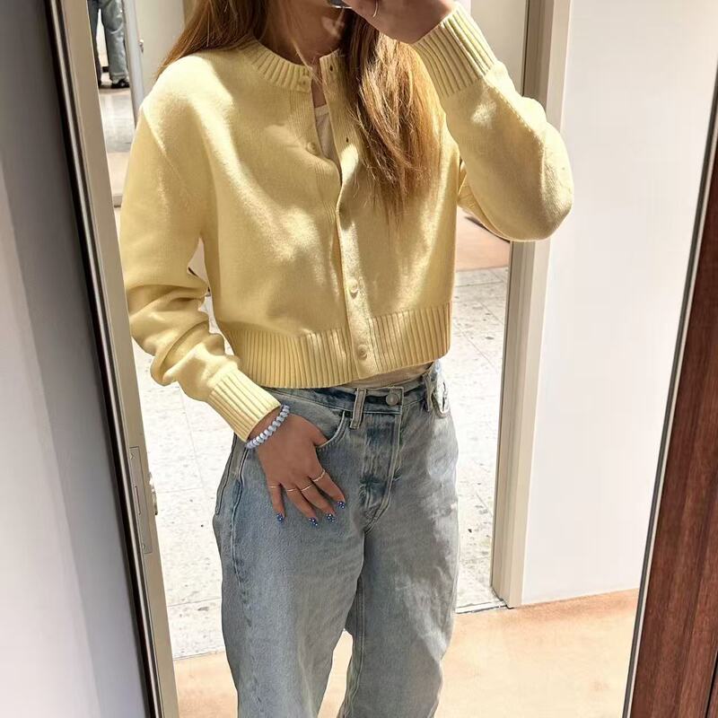 Cs Women's Round Neck Long Sleeve Wool Knitted Cardigan Thin Tops Top 2025 Autumn New Product 1294776001