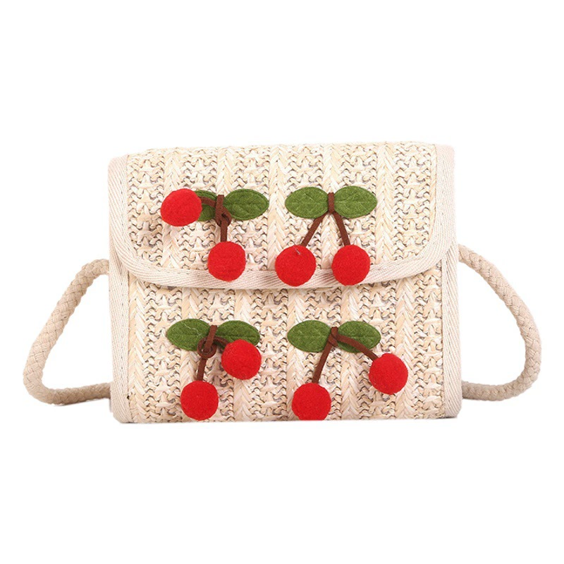 2024 весна-лето новая соломенная маленькая квадратная сумка в японском и корейском стиле вишневая сумка через плечо женская сумка модная цельная с доставкой