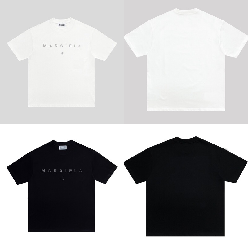Fashionable Brand Mm6 Maison Margiela Letter Faceted Hot Diamond 300g Heavy Cotton Short-Sleeved T-Shirt