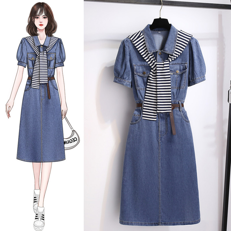 Thin Denim Dress with Shawl and Polo Collar for Women 22026 New Summer Style Belted Shirt Dress Thin Denim Dress with Shawl and Polo Collar for Women 22026 New Summer Style Belted Shirt Dress
