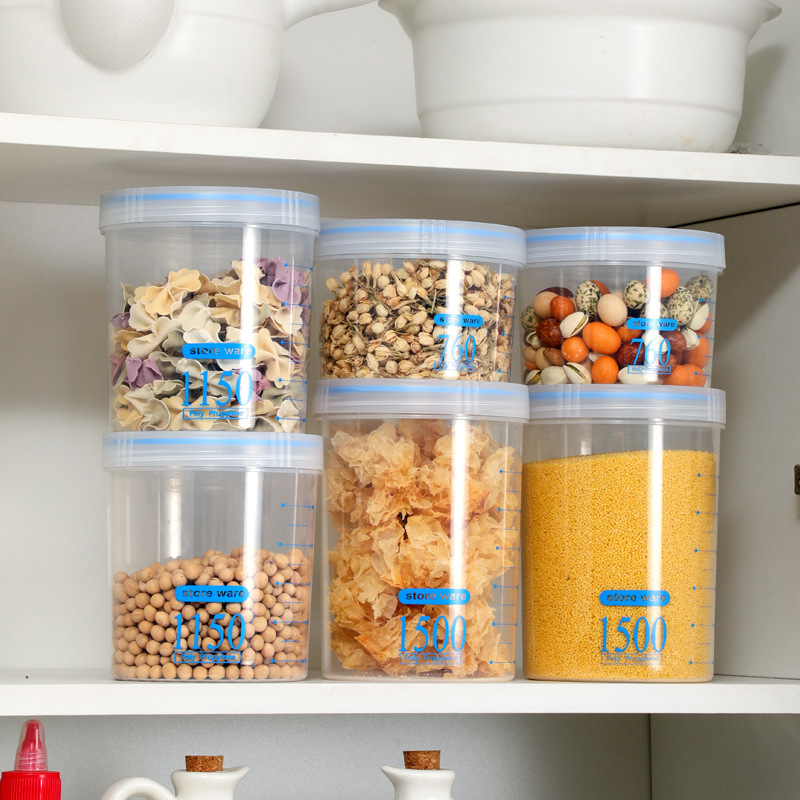 Cocina transparente sellado tarro fácil de hebilla tarro de almacenamiento de múltiples granos tarro de galletas de frutas secas de alimentos tarro de almacenamiento de leche en polvo de plástico