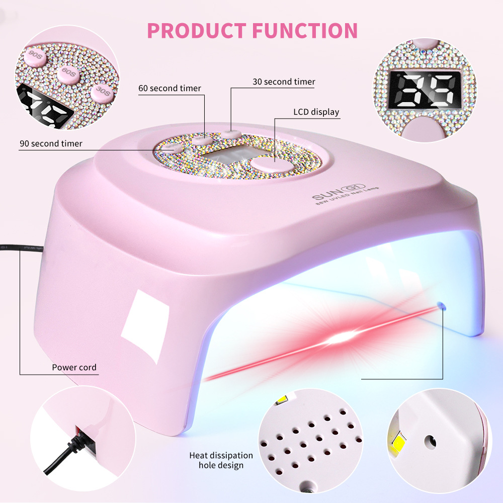 USB LED nail dryer lamp, fast-drying, rhinestone-decorated