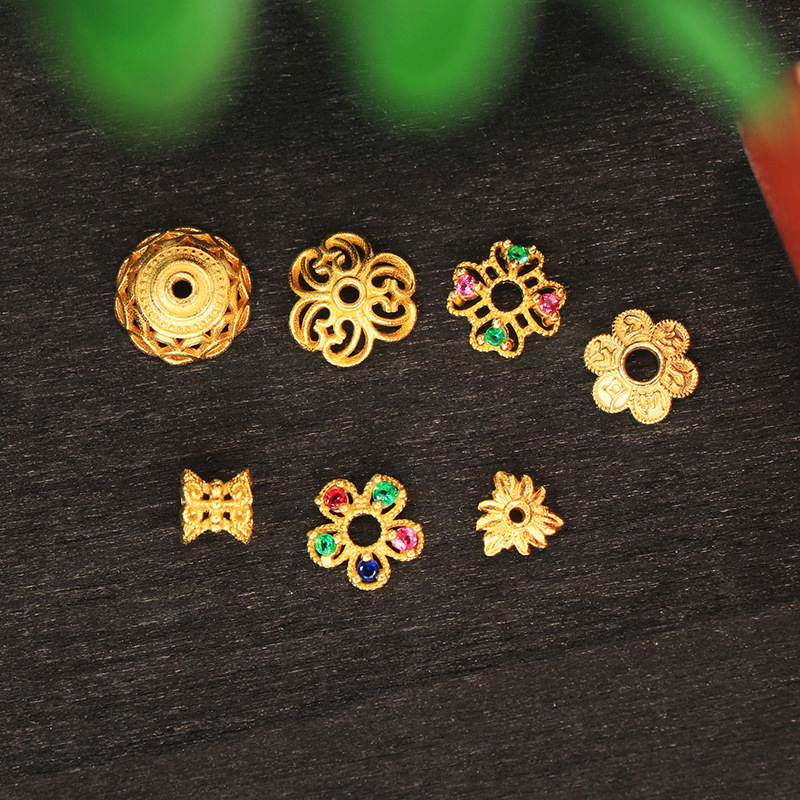 Full S925 Silver Electroplated 24K Corundum Four-Leaf Clover Flower Base DIY Jewelry Small Accessories Spacer Beads Bracelet Necklace Parts