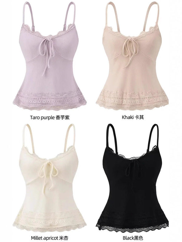 Sweet and Spicy V-Neck Lace Patchwork Camisole for Women, Summer Tie-Waist Slimming Sexy Base Top Sweet and Spicy V-Neck Lace Patchwork Camisole for Women, Summer Tie-Waist Slimming Sexy Base Top