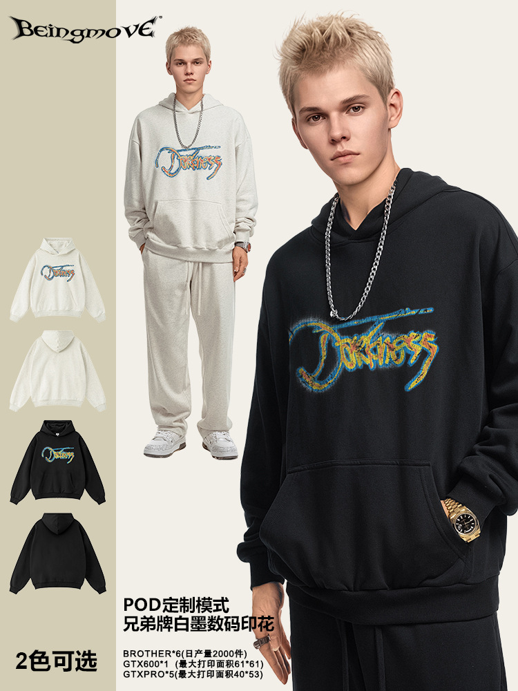 2025 otoño y invierno estilo retro americano marca de moda transfronteriza supergrande estilo básico de la calle alta camiseta con capuz para hombres