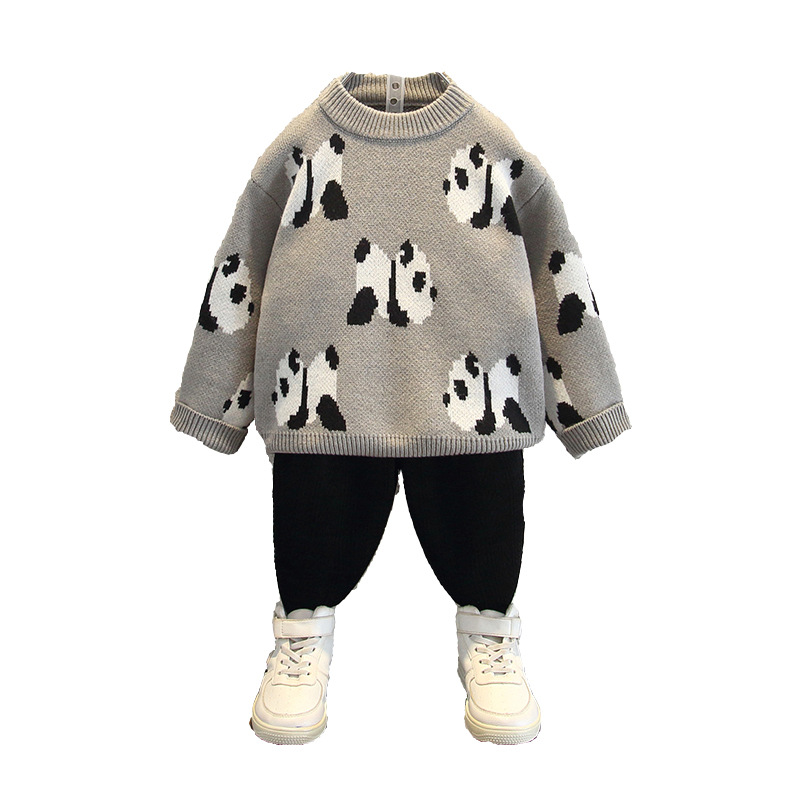 6485 suéter de punto para niños 2025 nueva ropa de otoño e invierno suéter de cuello redondo de dibujos animados para bebés marea de lana gruesa para niños