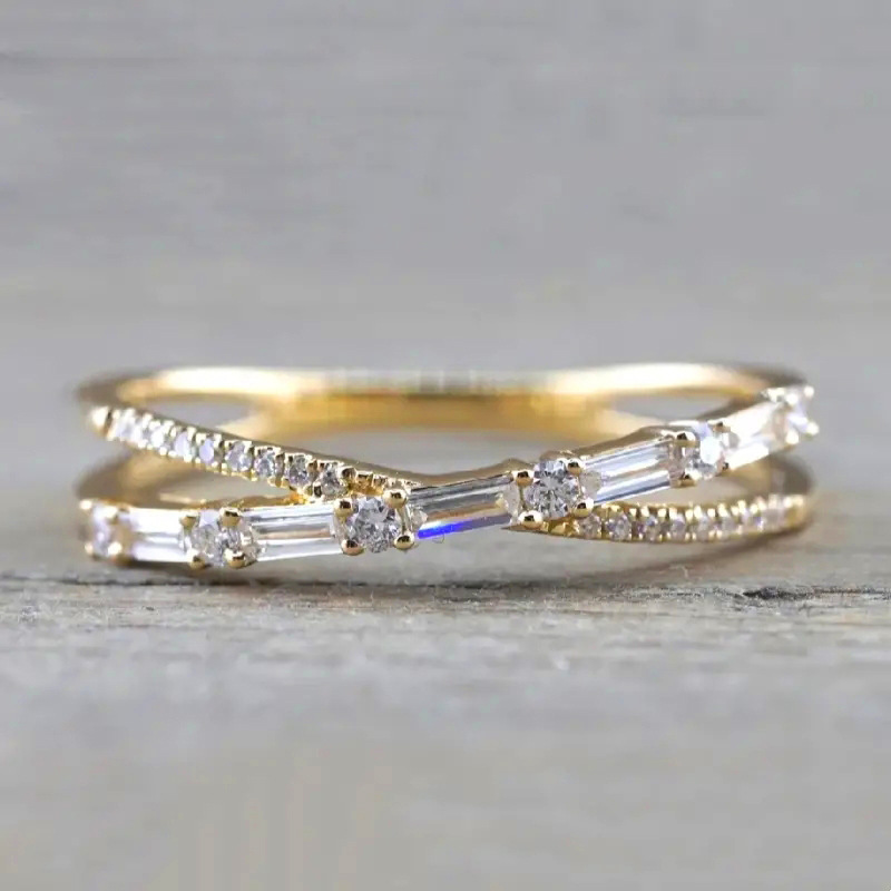 12, 5 Ring Size Copper Inlay Geometric Zircon Rings