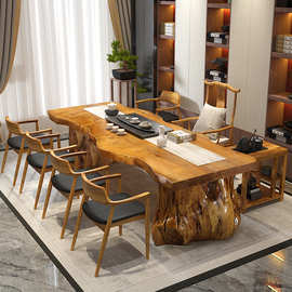 新中式实木茶桌 接待室办公室洽谈桌子 禅意茶馆泡茶原木桌椅组合