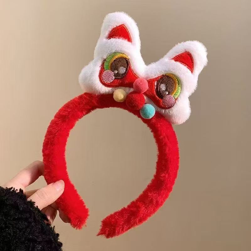 Nuevo lindo Año del Caballo festivo de peluche para las mujeres Año Nuevo lavar la cara de Navidad presión de cabello para la atmósfera de tocado rojo