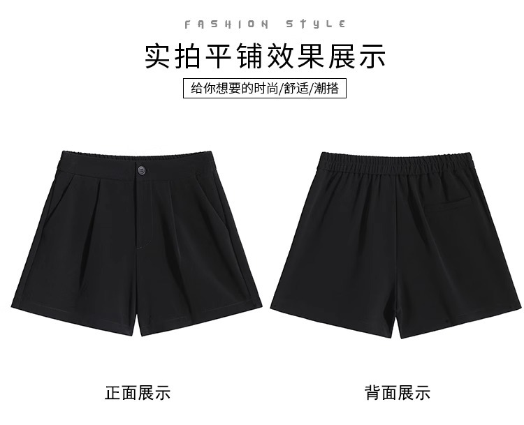 Quần short nữ cạp cao dáng chữ A ống rộng mùa hè — Màu đen (gửi thắt lưng xoắn khóa ngẫu nhiên) chi tiết 29