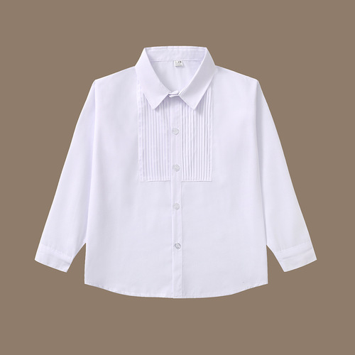 Boys' white shirt, children's white shirt, wrinkle-resistant unisex white collared shirt that doesn't shrink or wrinkle