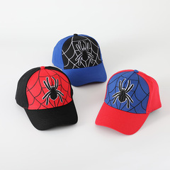 蜘蛛兒童帽子男童卡通鴨舌帽春秋新款遮陽帽寶寶拼色刺繡棒球帽