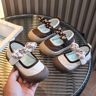 Women's Shoes Spring and Autumn Canvas Shoes Shallow Mouth Leather Shoes Bow Princess Shoes Leather Shoes Little Girl Baby Shoes Children