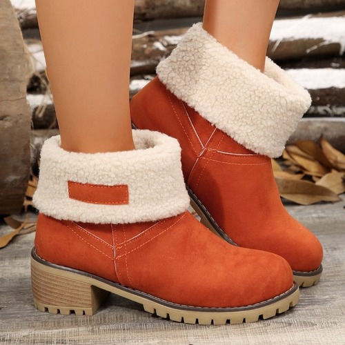 Women's Winter European and American Plus Size Snow Boots, One Shoe Two Ways, Thick Heel Medium Calf Boots for Girls