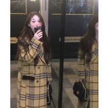 格子呢子大衣女秋冬感毛呢外套新款小个子加厚赫本风