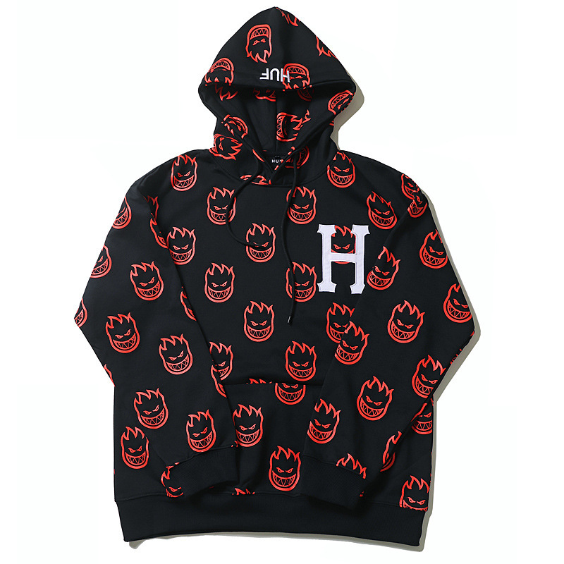 Trendy men's hip-hop American skateboard full print Little Fire Man street dance hooded casual hoodie_voghion.com