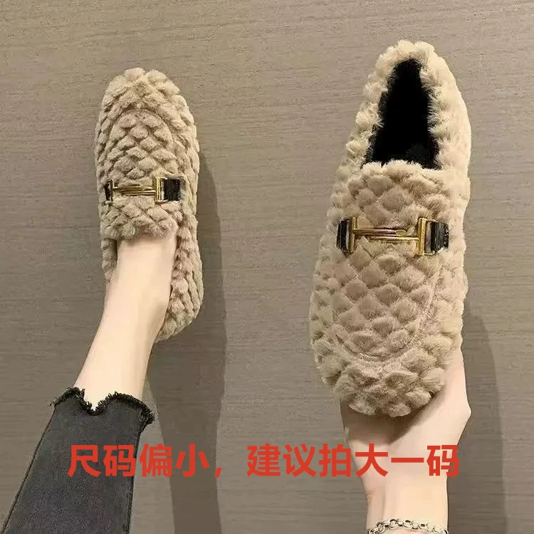 Demi‑season warm slippers, PVC upper, suede‑effect and faux‑fur trim, Korean style, sizes 36–40