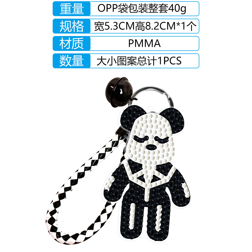 Bricolaje transfronterizo nuevo diamante pintura acrílico oso violento doble cara rhinestone llavero colgante hecho a mano rhinestone colgante