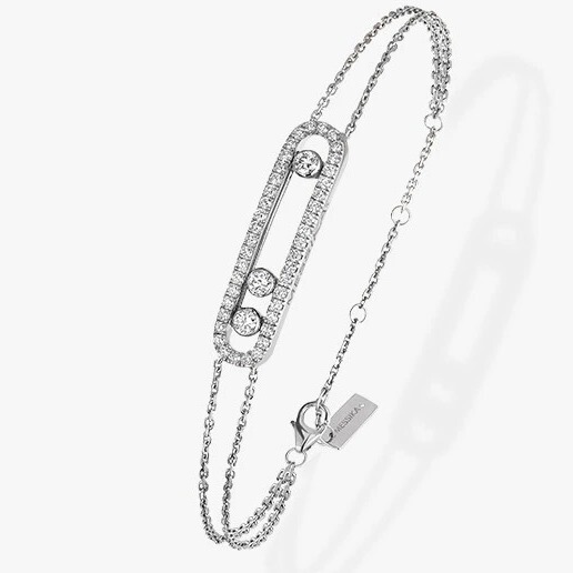 Diamond-encrusted three-diamond sliding full-diamond clip U-shaped niche light luxury high-end sense bracelet golden silver personality