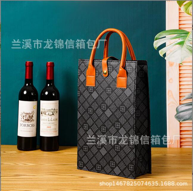 격자 무늬 와인 가방