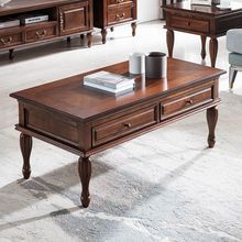 美式茶几实木客厅茶桌家用复古长方形茶台欧式储物收纳抽屉小户P^