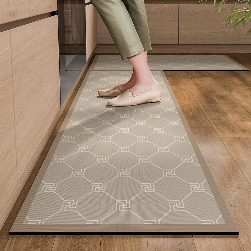 Cross-border Nordic-style geometric color-block long strip rug, kitchen oil-resistant, non-slip, absorbent, and stain-resistant floor mat, entryway decorative mat