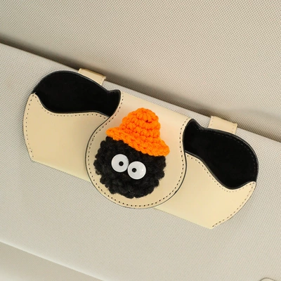 Car Glasses Clip/Bill Clip Visor Multi-functional Cute Little Briquette - orange-hat-briquettes-magnetic-glasses-case-off-white