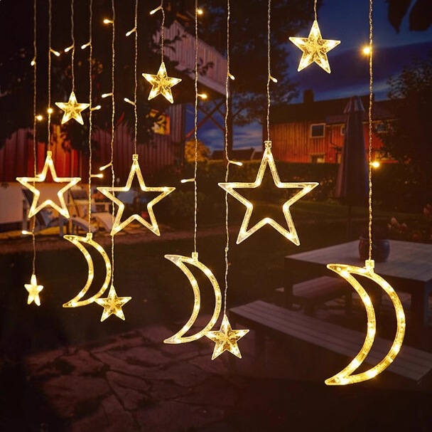Cross-Border LED stars and moon lights curtain lights Christmas decorative lights stars and moon lights string lights room atmosphere lights Cross-Border LED stars and moon lights curtain lights Christmas decorative lights stars and moon lights string lights room atmosphere lights