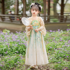 Girls' Spring and Summer New Short-Sleeve Hanfu Dress Children's Chinese Style Dress Baby Skirts Tea Art Performance Fashionable Fairy