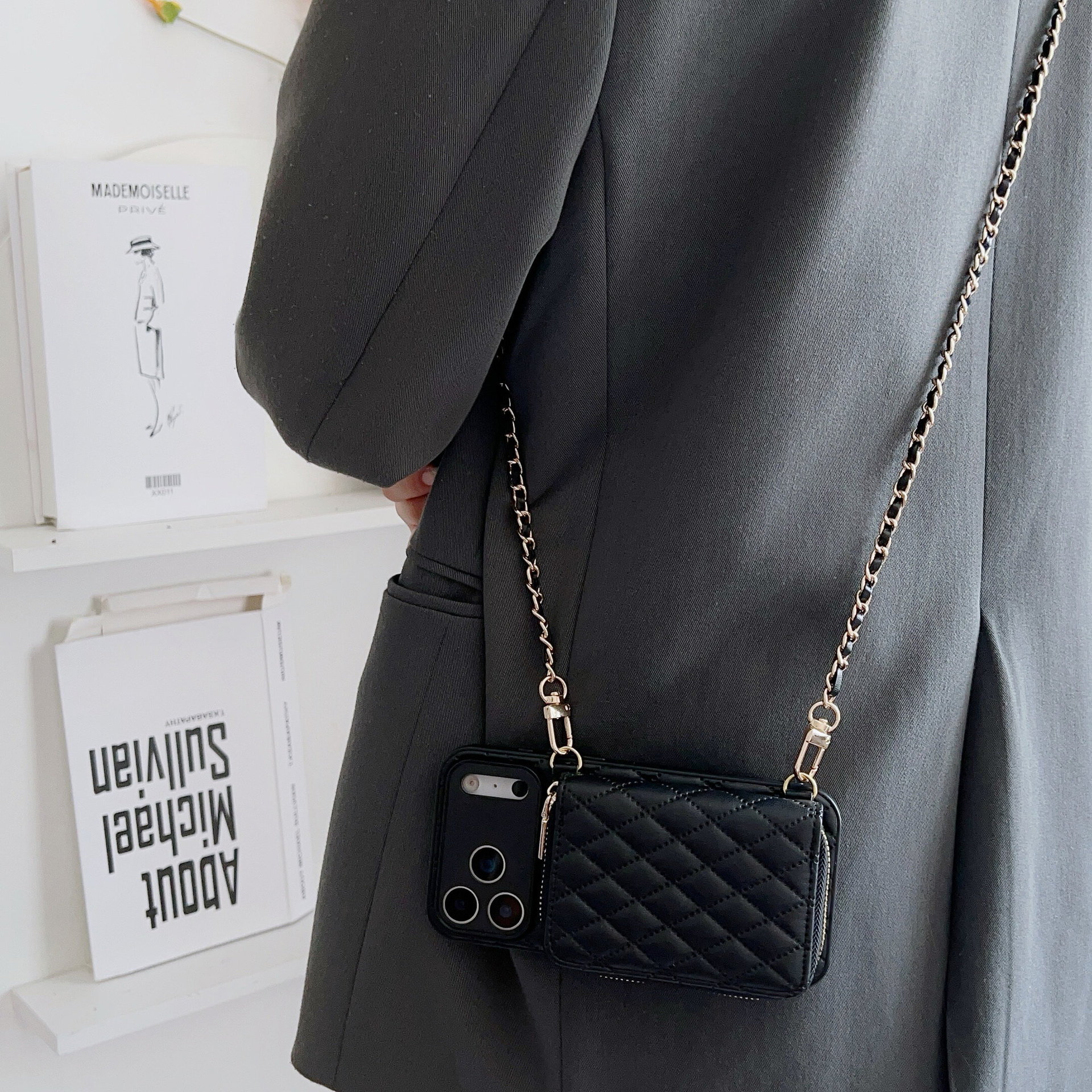 TechGlobe Adatto per iPhone 17 Pro Max Stile Porta Carte con Cerniera Telefono Huawei Samsung Tracolla Protettiva in Pelle_voghion.com