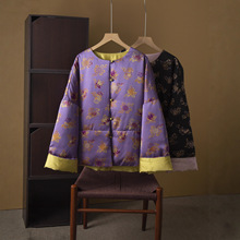 双面穿 90白鹅绒真丝宋锦国风印花鹅绒服外套女圆领加厚羽绒服冬