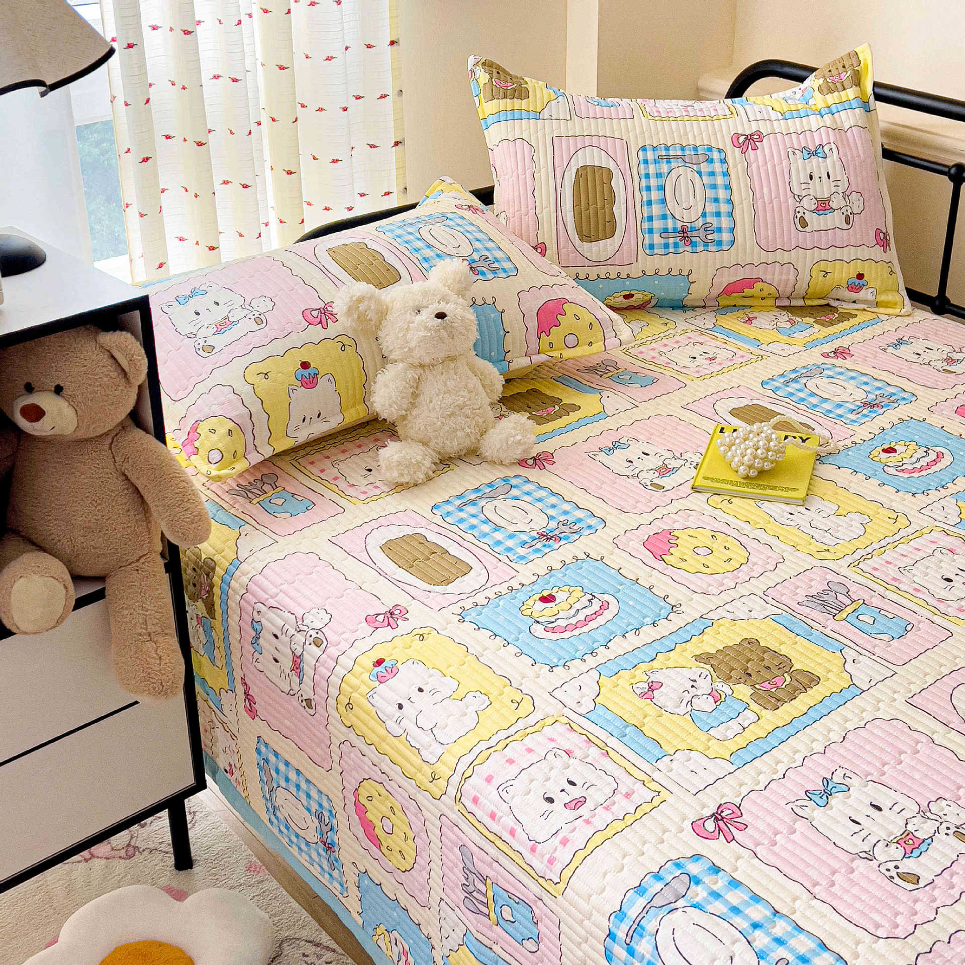 Tapa de cama de algodón de tres piezas para dormitorio de estudiantes sábanas de tatami para cuatro estaciones cubierta antideslizante individual