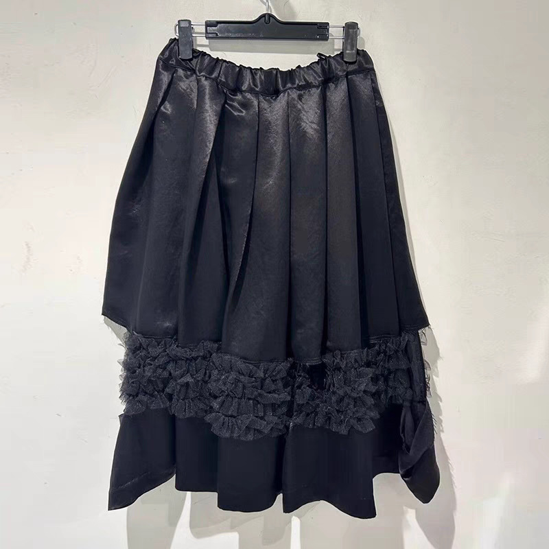 CDG KZYU 25春夏新款网纱拼接花边半身裙松紧腰百搭中长裙女款潮|undefined