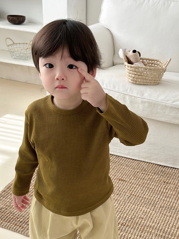 (Base de algodón Shu) básica de color sólido a juego superior otoño niños y niñas básica de algodón a juego ropa base para niños