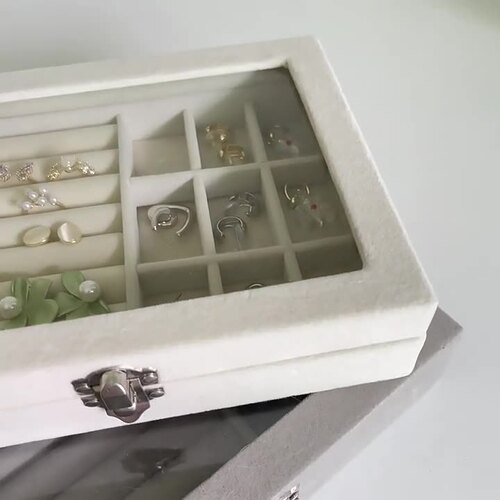 Transparent velvet jewelry storage box with lock, compact necklace, ring, earrings rack, earrings display rack, home box
